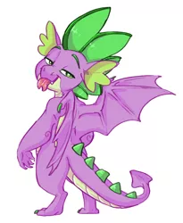 Size: 5400x6600 | Tagged: safe, artist:earthsong9405, deleted from derpibooru, derpibooru import, spike, dragon, molt down, absurd resolution, colored claws, cute, forked tongue, lidded eyes, looking at you, looking back, male, simple background, smug, solo, standing, tongue out, white background, wing claws, winged spike