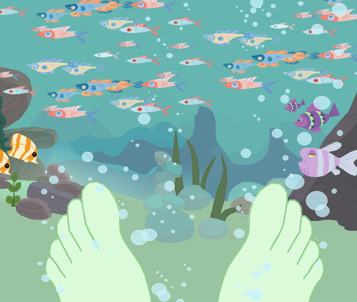 Size: 1600x1352 | Tagged: suggestive, artist:egskinnydippers101, derpibooru import, edit, wallflower blush, fish, equestria girls, barefoot, bubble, feet, fetish, foot fetish, foot focus, ms paint, ocean, reef, school of fish, seabed, toes, underwater