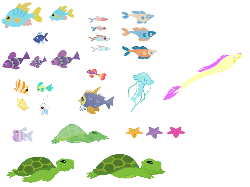 Size: 1362x1016 | Tagged: angelfish, animal, artist:egskinnydippers101, derpibooru import, edit, eel, fish, jellyfish, moray eel, ms paint, ocean, resource, safe, sea turtle, simple background, starfish, stock vector, tropical fish, turtle, underwater, white background, workshop