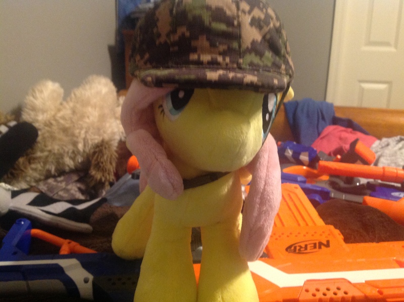 Size: 2592x1936 | Tagged: 4de, army, artist:generalender15, derpibooru import, fluttershy, helmet, irl, nerf, nerf gun, photo, plushie, safe, soldier, toy gun