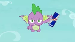 Size: 1920x1080 | Tagged: derpibooru import, edit, edited screencap, energy drink, faic, molt down, red bull, red bull gives you wings, safe, screencap, smug, solo, spike, vector, winged spike