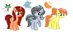 Size: 1447x705 | Tagged: safe, artist:darbypop1, derpibooru import, oc, oc:orange crush, oc:puzzle peace, oc:tropical paradise, unofficial characters only, earth pony, pegasus, pony, unicorn, base used, female, mare, simple background, transparent background