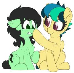 Size: 1800x1755 | Tagged: safe, artist:lockhe4rt, derpibooru import, oc, oc:anonfilly, oc:apogee, unofficial characters only, boop, female, filly, freckles, simple background, transparent background