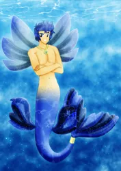 Size: 1600x2263 | Tagged: safe, artist:jotakaanimation, derpibooru import, flash sentry, mermaid, merman, equestria girls, jewelry, male, mermaidized, mermanized, necklace, solo, species swap, swimming, underwater