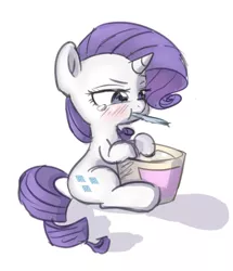 Size: 1550x1800 | Tagged: artist:tcn1205, comfort eating, crying, derpibooru import, eating, female, filly, filly rarity, food, ice cream, rarity, safe, simple background, solo, white background, younger