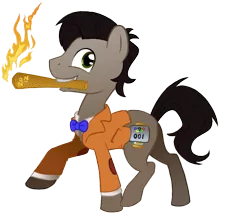 Size: 675x589 | Tagged: safe, artist:quintessentially-peculiar, derpibooru import, doctor whooves, time turner, ponified, earth pony, pony, doctor who, eleventh doctor, mouth hold, olympic torch, simple background, smiling, solo, the doctor, torch, transparent background