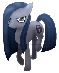 Size: 400x500 | Tagged: safe, artist:bluerosearrow, derpibooru import, edit, oc, oc:minkie pie, oc:obsidian pie, earth pony, pony, fanfic:muffins, detailed, detailed eyes, digital art, female, frown, glare, green eyes, hair over one eye, long mane, mare, ms paint, obtrusive watermark, pixlr, pose, raised hoof, shading, shiny mane, simple background, soft shading, solo, transparent background, watermark