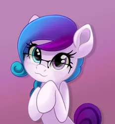 Size: 1200x1294 | Tagged: safe, artist:taneysha, derpibooru import, oc, oc:aurora starling, unofficial characters only, earth pony, pony, :3, adorable face, cute, female, glasses, gradient background, gradient mane, heterochromia, looking at you, mare, ocbetes, simple background, solo