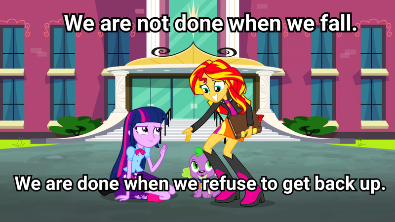 Size: 3416x1920 | Tagged: safe, derpibooru import, edit, edited screencap, screencap, spike, sunset shimmer, twilight sparkle, twilight sparkle (alicorn), alicorn, dog, equestria girls, rainbow rocks, book, dialogue, door, doors, gritted teeth, helping, journey book, looking at each other, looking down, looking up, smiling, spike the dog, stairs