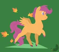 Size: 1280x1119 | Tagged: safe, artist:drutheredpanda, derpibooru import, scootaloo, pegasus, pony, female, filly, leaves, smiling, solo, walking