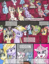 Size: 1950x2550 | Tagged: safe, artist:tillie-tmb, derpibooru import, princess celestia, princess luna, oc, oc:tempest, earth pony, pegasus, pony, unicorn, comic:the amulet of shades, female, mare, pink-mane celestia, racism, s1 luna, traditional art