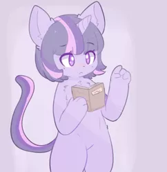 Size: 1261x1301 | Tagged: anthro, artist:pegacornss, blushing, book, cat, catified, derpibooru import, female, horn, looking at you, safe, simple background, solo, species swap, twilight cat, twilight sparkle