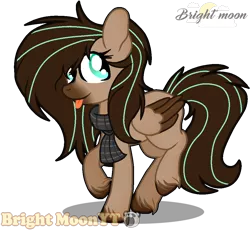 Size: 1024x941 | Tagged: safe, artist:sleppchocolatemlp, derpibooru import, oc, oc:mint, unofficial characters only, pegasus, pony, clothes, digital art, female, gift art, mare, scarf, simple background, solo, tongue out, transparent background, two toned wings