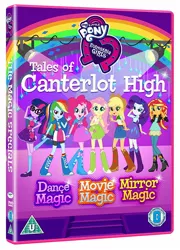 Size: 1077x1500 | Tagged: safe, derpibooru import, official, applejack, fluttershy, pinkie pie, rainbow dash, rarity, sci-twi, sunset shimmer, twilight sparkle, dance magic, equestria girls, mirror magic, movie magic, spoiler:eqg specials, dvd cover, equestria girls logo, geode of empathy, geode of fauna, geode of shielding, geode of sugar bombs, geode of super strength, geode of telekinesis, humane five, humane seven, humane six, magical geodes, tales of canterlot high, united kingdom