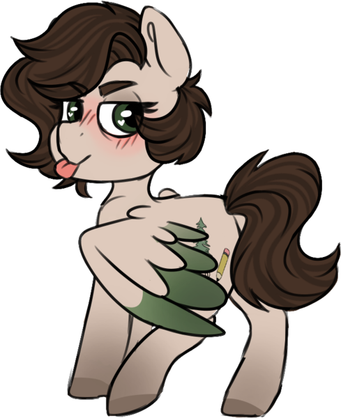 Size: 666x818 | Tagged: safe, artist:ivybrush, derpibooru import, oc, oc:pacific pine, unofficial characters only, pegasus, pony, blushing, female, heart eyes, looking at you, looking back, looking back at you, simple background, solo, tongue out, transparent background, wingding eyes