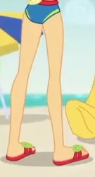 Size: 191x355 | Tagged: safe, derpibooru import, screencap, applejack, blue crushed, equestria girls, equestria girls series, applebutt, ass, clothes, cropped, legs, pictures of legs, sandals, solo, swimsuit