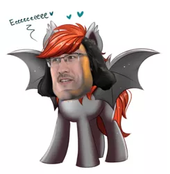 Size: 454x464 | Tagged: safe, artist:confetticakez, derpibooru import, edit, oc, oc:grem, unofficial characters only, bat pony, pony, bat pony oc, chest fluff, cute, e meme, eeee, female, hnnng, mare, markiplier, meme, open mouth, shitposting, smiling, solo