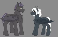 Size: 2500x1600 | Tagged: safe, artist:shortcake1284, derpibooru import, oc, oc:artemis, oc:penumbra, unofficial characters only, bat pony, pony, female, gray background, male, mare, simple background, stallion
