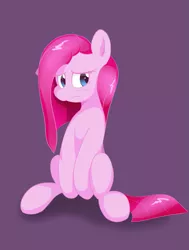 Size: 1361x1804 | Tagged: safe, artist:theobrobine, derpibooru import, pinkie pie, pony, female, floppy ears, frown, mare, pinkamena diane pie, sad, simple background, sitting, solo