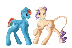 Size: 3000x2000 | Tagged: safe, artist:scarlettnovel, derpibooru import, oc, oc:blue jay, oc:clarity, unofficial characters only, pegasus, pony, unicorn, female, high res, magical lesbian spawn, mare, offspring, parent:applejack, parent:pinkie pie, parent:rainbow dash, parent:rarity, parents:pinkiedash, parents:rarijack, simple background, white background