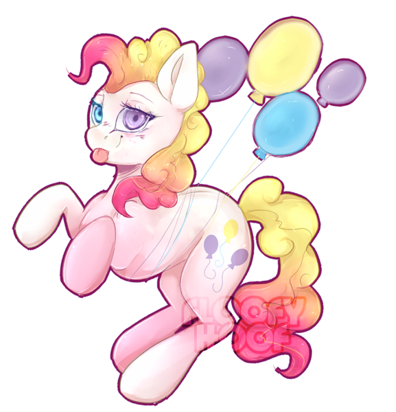 Size: 1028x1069 | Tagged: safe, artist:floofyhoof, derpibooru import, pinkie pie, surprise, balloon, fusion, heterochromia, pinkieprise, simple background, solo, tongue out, transparent background