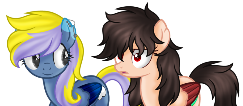 Size: 1023x449 | Tagged: safe, artist:bloodlover2222, derpibooru import, oc, oc:anna, oc:gabriela, unofficial characters only, pegasus, pony, female, mare, simple background, transparent background, two toned wings