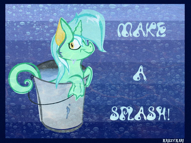 Size: 1280x960 | Tagged: artist:krazykari, bubble, bucket, derpibooru import, lyra heartstrings, safe, seahorse, seaponified, sea pony, seapony lyra, smiling, solo, species swap, water