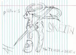 Size: 1908x1372 | Tagged: safe, artist:azurezander, derpibooru import, ponified, pony, .hack, .hack//, .hack//sign, cursed wave, lined paper, my little cursed wave, phase.1, skeith, skeith the terror of death, terror of death, traditional art