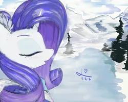 Size: 1500x1200 | Tagged: safe, artist:achmeddb, derpibooru import, rarity, pony, unicorn, clothes, eyes closed, female, mare, solo, winter