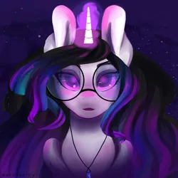 Size: 3000x3000 | Tagged: safe, artist:skylacuna, derpibooru import, oc, pony, unicorn, bust, female, glasses, high res, magic, mare, portrait, solo