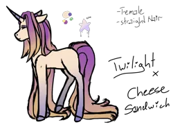 Size: 1239x908 | Tagged: safe, artist:jaysey, derpibooru import, oc, unofficial characters only, unicorn, color palette, female, gradient hooves, mare, offspring, parent:cheese sandwich, parent:twilight sparkle, parents:twicheese, simple background, solo, transparent background