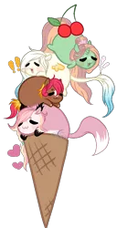 Size: 454x890 | Tagged: safe, artist:aledera, derpibooru import, oc, oc:emi, oc:evening star, oc:lotus dream, oc:sugar bomb, unofficial characters only, pony, base used, chubbie, female, food, ice cream, mare, simple background, transparent background
