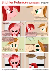 Size: 5656x8000 | Tagged: semi-grimdark, artist:waveywaves, derpibooru import, oc, oc:ruby rey, unofficial characters only, earth pony, pony, unicorn, comic:brighter future, absurd resolution, comic, death, offscreen character, simple background, speech bubble