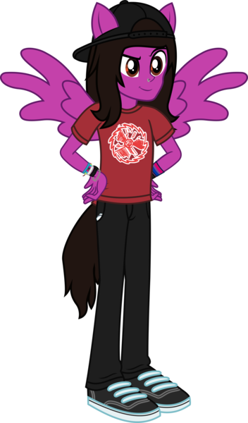 Size: 1639x2796 | Tagged: safe, artist:lightningbolt, derpibooru import, equestria girls, .svg available, backwards ballcap, baseball cap, bracelet, cap, chains, clothes, dreamworks face, equestria girls-ified, guitar pick, hair over one eye, hand on hip, hat, jeans, jewelry, male, nose piercing, pants, pierce the veil, piercing, ponied up, pony ears, shoes, simple background, smug, sneakers, solo, svg, tailed humanization, transparent background, vector, vic fuentes, watch, wings, wristband