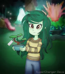 Size: 2200x2500 | Tagged: safe, artist:supercharger-dave, derpibooru import, wallflower blush, equestria girls, equestria girls series, forgotten friendship, bonsai, bonsai tree, solo, wallflower and plants