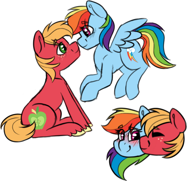 Size: 699x673 | Tagged: safe, artist:ivybrush, derpibooru import, big macintosh, rainbow dash, earth pony, pegasus, pony, eyes closed, female, heart eyes, kiss on the cheek, kissing, male, mare, rainbowmac, shipping, simple background, smiling, stallion, straight, transparent background, wingding eyes