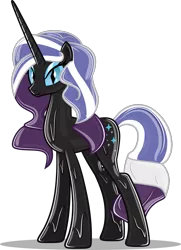 Size: 925x1279 | Tagged: safe, artist:applec1234, deleted from derpibooru, derpibooru import, nightmare rarity, pony, unicorn, art trade, female, image, latex, liquid latex, mare, png, rubber, shiny, simple background, slit pupils, solo, symbiote, transparent background, vector