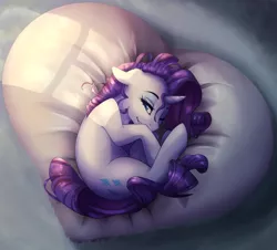 Size: 1024x927 | Tagged: safe, artist:csox, derpibooru import, rarity, pony, unicorn, curled up, cute, female, heart, mare, meme, one eye closed, pillow, rariball, raribetes, smiling, solo