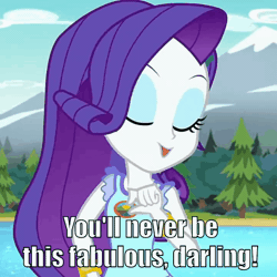 Size: 600x600 | Tagged: safe, derpibooru import, edit, edited screencap, screencap, rarity, equestria girls, legend of everfree, animated, beautiful, camp everfree outfits, cropped, cute, darling, fabulous, forest, gif, image macro, lidded eyes, meme, mountain, river, solo