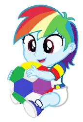 Size: 284x416 | Tagged: safe, artist:wesleyabram, derpibooru import, rainbow dash, equestria girls, baby, baby dash, ball, diaper, simple background, solo, younger
