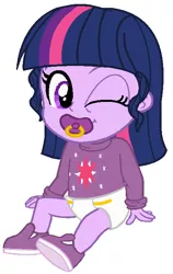 Size: 424x670 | Tagged: safe, artist:wesleyabram, derpibooru import, sci-twi, twilight sparkle, equestria girls, baby, babylight sparkle, cute, diaper, pacifier, simple background, solo, younger