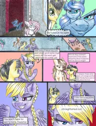 Size: 1950x2550 | Tagged: safe, artist:tillie-tmb, derpibooru import, princess celestia, princess luna, oc, oc:tempest, earth pony, pegasus, pony, unicorn, comic:the amulet of shades, female, filly, heterochromia, mare, pink-mane celestia, s1 luna, traditional art