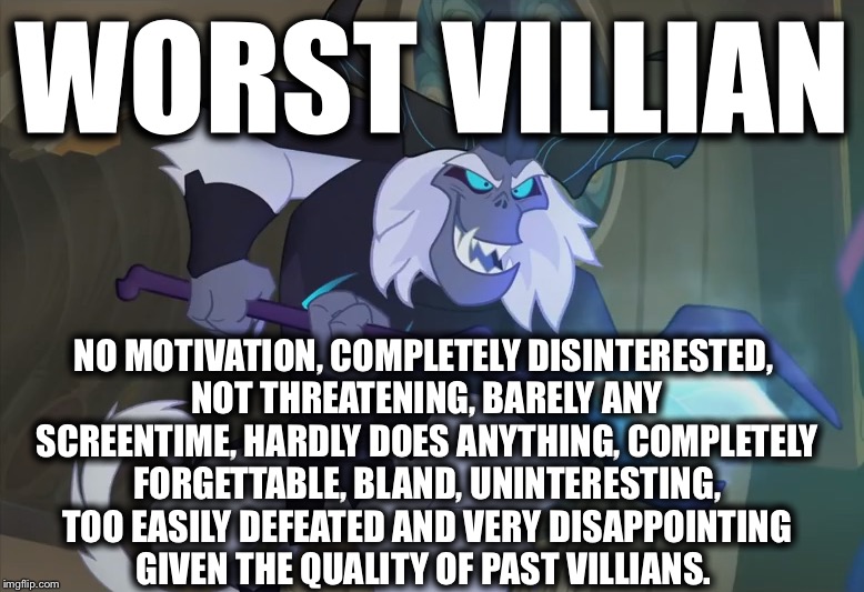 Size: 778x533 | Tagged: derpibooru import, downvote bait, edit, edited screencap, editor:useraccount, image macro, meme, my little pony: the movie, opinion, op is wrong, safe, screencap, shitposting, stormbuse, storm king, worst pony