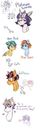 Size: 2290x8002 | Tagged: safe, artist:yomitai, derpibooru import, oc, oc:blue dust, oc:blue flare, oc:platinum sparkle, oc:willow, unofficial characters only, pegasus, pony, unicorn, ambiguous gender, bust, female, glasses, magical lesbian spawn, male, mare, offspring, parent:fluttershy, parent:quibble pants, parent:rainbow dash, parent:scootaloo, parent:sweetie belle, parent:twilight sparkle, parents:quibbledash, parents:scootabelle, parents:twishy, portrait, stallion