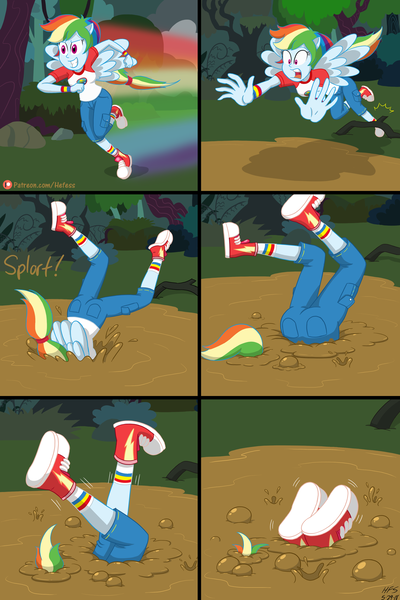 Size: 1200x1800 | Tagged: questionable, semi-grimdark, artist:hefess, derpibooru import, rainbow dash, equestria girls, legend of everfree, bad end, bubble, comic, converse, feet, head first, imminent death, implied asphyxiation, implied drowning, mud, oof, ponied up, quicksand, rainbutt dash, running, shoes, sinking, sneakers, this will end in death, this will end in tears and/or death, tripped, winged humanization, wings