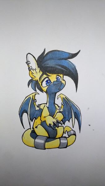 Size: 2620x4656 | Tagged: artist:kez, chibi, derpibooru import, dracony, hybrid, oc, oc:jet brasshide, safe, traditional art