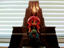 Size: 3264x2448 | Tagged: safe, artist:artking3000, derpibooru import, sunset shimmer, equestria girls, boots, clothes, doll, equestria girls minis, eqventures of the minis, irl, pants, photo, shirt, shoes, throne, toy