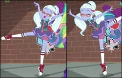 Size: 1288x828 | Tagged: safe, derpibooru import, edit, edited screencap, screencap, lemon zest, sugarcoat, dance magic, equestria girls, spoiler:eqg specials, ballerina, ballet, converse, cute, dancing, eyes closed, graffiti, happy, open mouth, shoes, sneakers, sugarcute