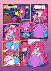 Size: 1737x2426 | Tagged: suggestive, artist:joeywaggoner, derpibooru import, pinkie pie, alicorn, anthro, equestria girls, alicornified, boots, breast expansion, breasts, busty pinkie pie, clothes, comic, darling, dress, gown, growth, halloween, holiday, horn, human to anthro, inflation, jack-o-lantern, pinkiecorn, pony ears, poofy shoulders, pumpkin, race swap, shoes, skirt, smiling, transformation, xk-class end-of-the-world scenario