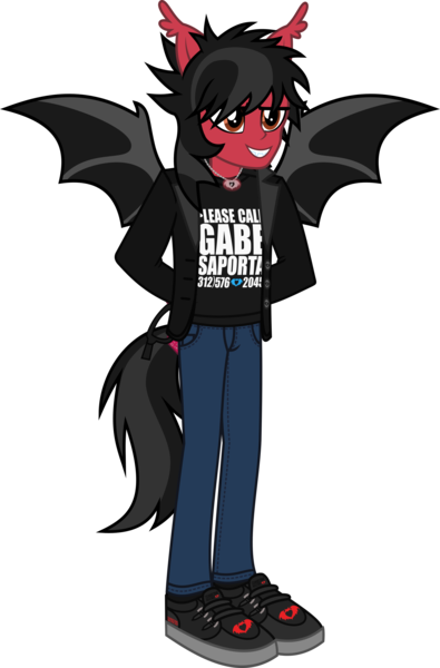 Size: 1900x2884 | Tagged: safe, artist:lightningbolt, derpibooru import, human, equestria girls, .svg available, bat wings, clandestine industries, clothes, ear fluff, equestria girls-ified, eyeliner, fall out boy, fangs, glasses, glow, grin, hair over one eye, hands behind back, humanized, jeans, jewelry, makeup, male, necklace, necktie, pants, pete wentz, ponied up, pony ears, shirt, shoes, simple background, smiling, sneakers, solo, suit, svg, tailed humanization, transparent background, undershirt, vector, wings